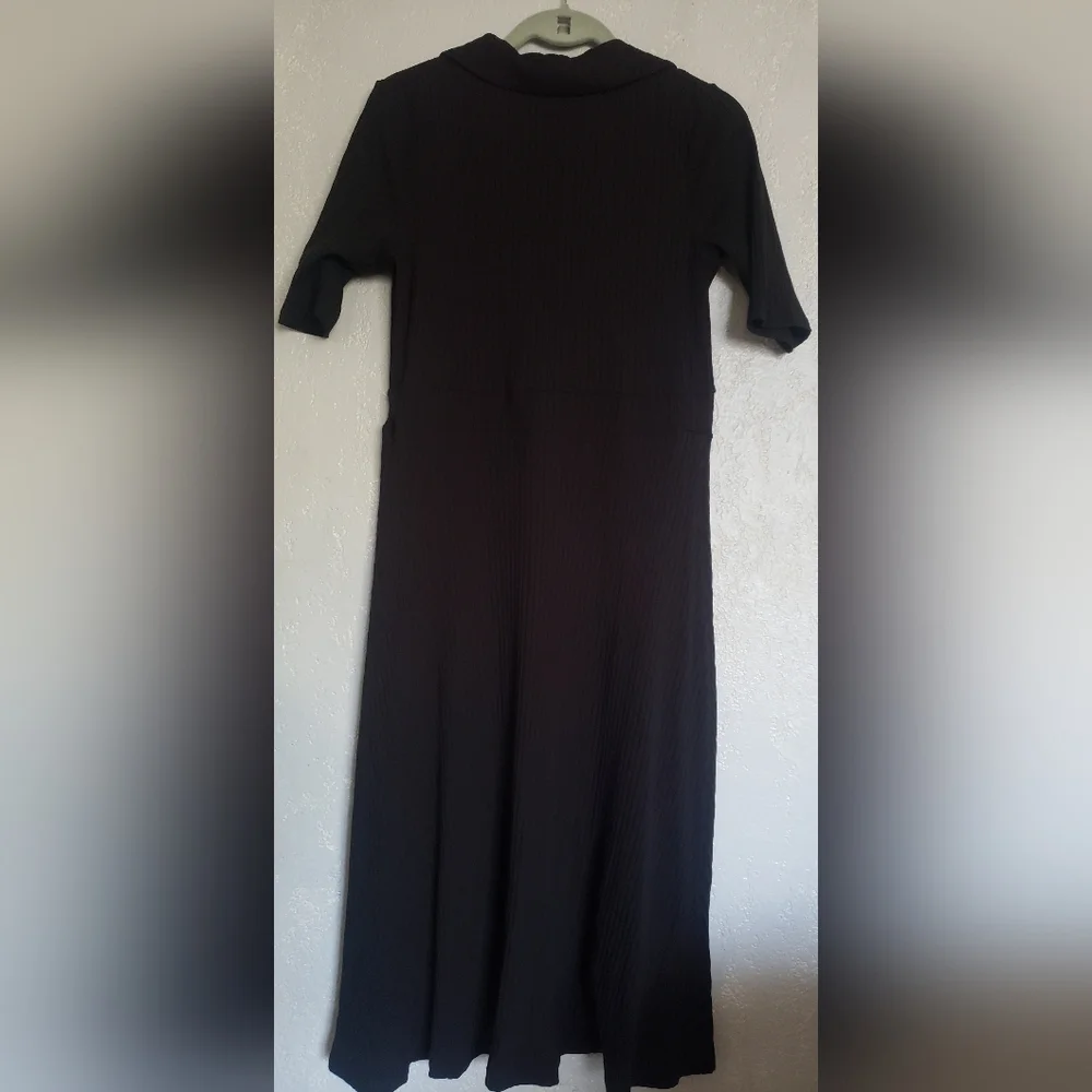 Who What Wear Short Sleeves Midi black ribbed knit collared dress Size M - Picture 3 of 7